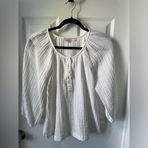 LOFT White Relaxed 3/4 Sleeve Bib Collar Blouse